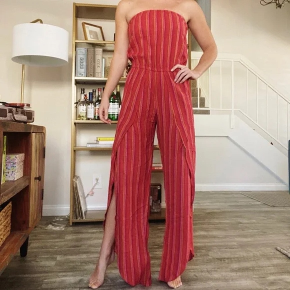 Drew at Anthropologie Striped Linen Jumpsuit